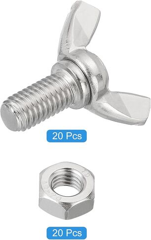 uxcell 6pcs M6-1x20mm Wing Butterfly Screws Bolts with 6pcs Nuts, 304 Stainless Steel Wing Bolt Thumb Hand Screws Butterfly Screws in Kuwait