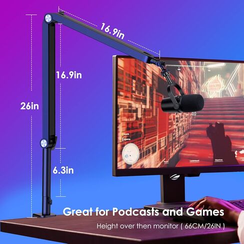 YOUSHARES Mic Boom Arm Compatible with Fifine Microphone, Shure SM7B, MV7, Blue Yeti Mic, HyperX QuadCast Mic, Rode Podmic and Most USB Mics, Premium Mic Stand Great for Gaming and Streaming. in Saudi Arabia
