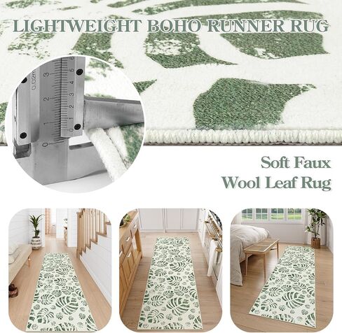 Lahome Botanical Boho Runner Rug, Soft Green Kitchen Runner Rugs Non Skid, Washable Leaf Carpet Runner for Hallway 8ft, Non Shedding Modern Rug for Entryway Porch (2'5''x8', Green) in Saudi Arabia