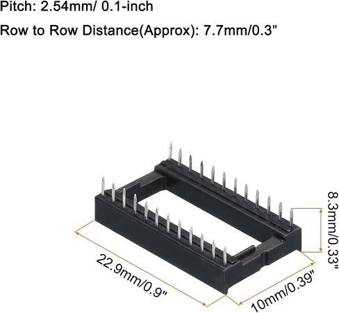 MECCANIXITY 40pcs DIP IC Chip Socket Adapter Flat Pin 14P 2.54mm Pitch IC Socket for PCB Board Chip, 7.4mm Black in Saudi Arabia