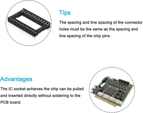 MECCANIXITY 40pcs DIP IC Chip Socket Adapter Flat Pin 14P 2.54mm Pitch IC Socket for PCB Board Chip, 7.4mm Black in Saudi Arabia