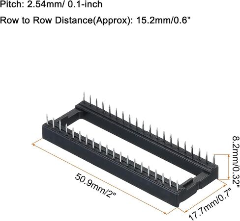 MECCANIXITY 40pcs DIP IC Chip Socket Adapter Flat Pin 14P 2.54mm Pitch IC Socket for PCB Board Chip, 7.4mm Black in Saudi Arabia