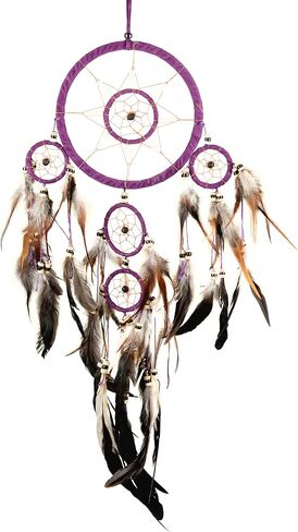 Dream Catcher Traditional Native Style BROWN SUEDE Dreamcatcher with Bone Beads & Feathers - 28" Long x 8" Diameter - OMA® BRAND in Saudi Arabia