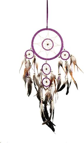Dream Catcher Traditional Native Style BROWN SUEDE Dreamcatcher with Bone Beads & Feathers - 28" Long x 8" Diameter - OMA® BRAND in Saudi Arabia