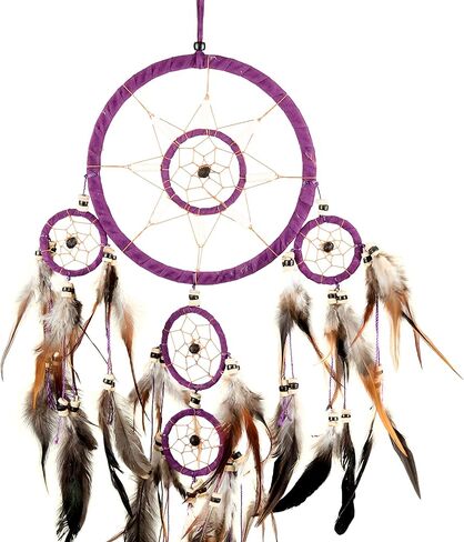 Dream Catcher Traditional Native Style BROWN SUEDE Dreamcatcher with Bone Beads & Feathers - 28" Long x 8" Diameter - OMA® BRAND in Saudi Arabia