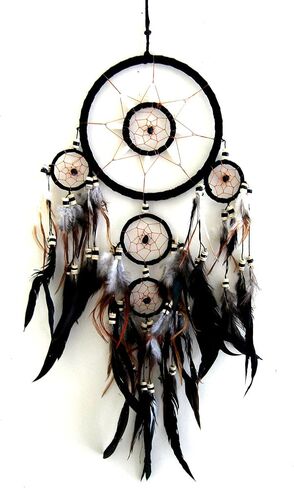 Dream Catcher Traditional Native Style BROWN SUEDE Dreamcatcher with Bone Beads & Feathers - 28" Long x 8" Diameter - OMA® BRAND in Saudi Arabia