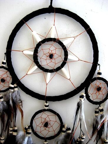 Dream Catcher Traditional Native Style BROWN SUEDE Dreamcatcher with Bone Beads & Feathers - 28" Long x 8" Diameter - OMA® BRAND in Saudi Arabia
