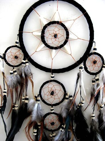 Dream Catcher Traditional Native Style BROWN SUEDE Dreamcatcher with Bone Beads & Feathers - 28" Long x 8" Diameter - OMA® BRAND in Saudi Arabia