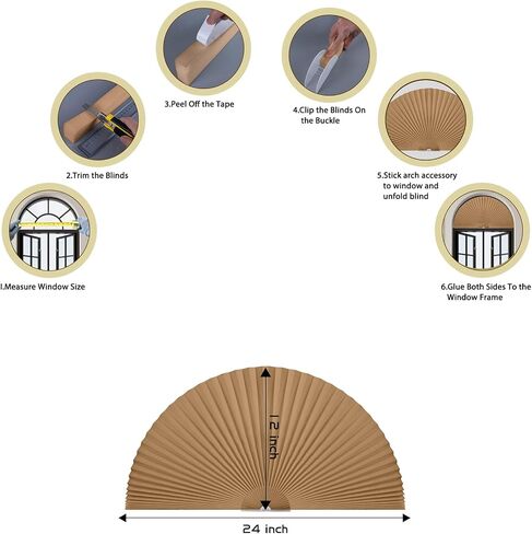 Arch Window Shade Half Circle Arched Non-Woven Stick on Cut to Size self Adhesive Light Filtering Half Moon Round Window Covering Pleated Blinds for Front Door (1, Black, 24 x 12 Inches) in Saudi Arabia