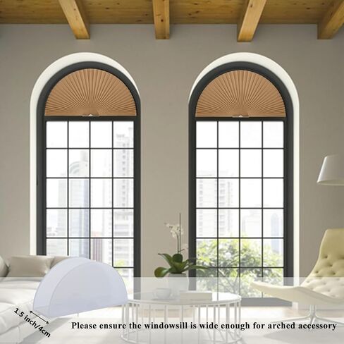 Arch Window Shade Half Circle Arched Non-Woven Stick on Cut to Size self Adhesive Light Filtering Half Moon Round Window Covering Pleated Blinds for Front Door (1, Black, 24 x 12 Inches) in Saudi Arabia