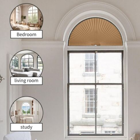 Arch Window Shade Half Circle Arched Non-Woven Stick on Cut to Size self Adhesive Light Filtering Half Moon Round Window Covering Pleated Blinds for Front Door (1, Black, 24 x 12 Inches) in Saudi Arabia