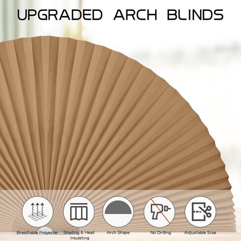 Arch Window Shade Half Circle Arched Non-Woven Stick on Cut to Size self Adhesive Light Filtering Half Moon Round Window Covering Pleated Blinds for Front Door (1, Black, 24 x 12 Inches) in Saudi Arabia