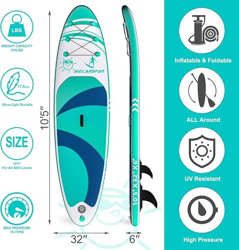 Inflatable Stand Up Paddle Board 6 inchs Thick Inflatable SUP with Premium SUP Accessories Carry Bag, Surf Control, Non-Slip Deck, Leash, Paddle and Pump in Kuwait