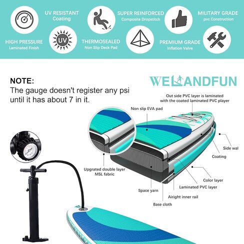 Inflatable Stand Up Paddle Board 6 inchs Thick Inflatable SUP with Premium SUP Accessories Carry Bag, Surf Control, Non-Slip Deck, Leash, Paddle and Pump in Kuwait