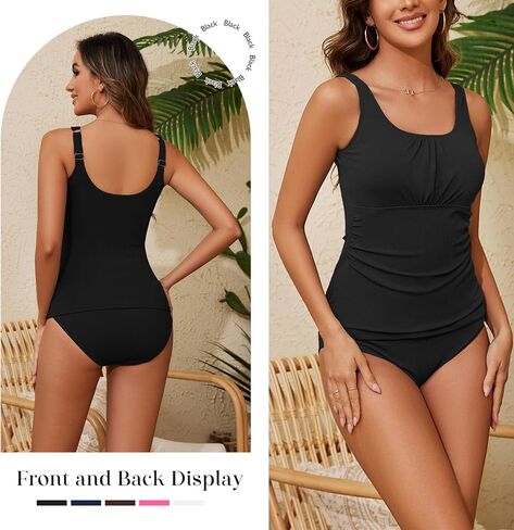 Zando Tankini Swimsuits for Women 2024 Ribbed Ruched Bathing Suit Top with High Waisted Bottom Two Piece Slimming Swimsuit in Saudi Arabia