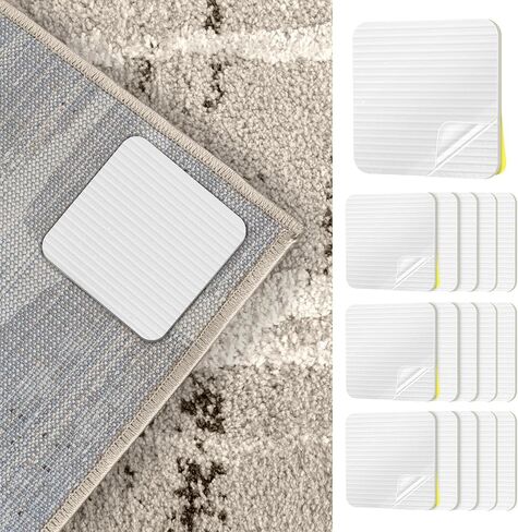 Rug Tapes 4PCS 4x4in Square Washable Reusable Cuttable Anti-Slip Rugs Grip, No Damage Floor Safe Carpet Pads Prevent Sliding, Carpet Corner to Hold Rug in Place for Hardwood Tile Home Office in Saudi Arabia