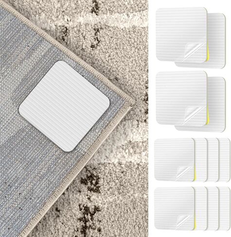Rug Tapes 4PCS 4x4in Square Washable Reusable Cuttable Anti-Slip Rugs Grip, No Damage Floor Safe Carpet Pads Prevent Sliding, Carpet Corner to Hold Rug in Place for Hardwood Tile Home Office in Saudi Arabia