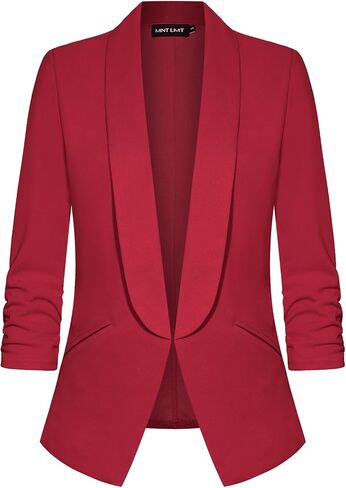 سترة نسائية من MINTILIMIT بأكمام مكشكشة 3/4 وطية صدر شال مفتوحة من الأمام سترات مكتب عمل غير رسمية سترة خفيفة الوزن مع جيوب in Kuwait