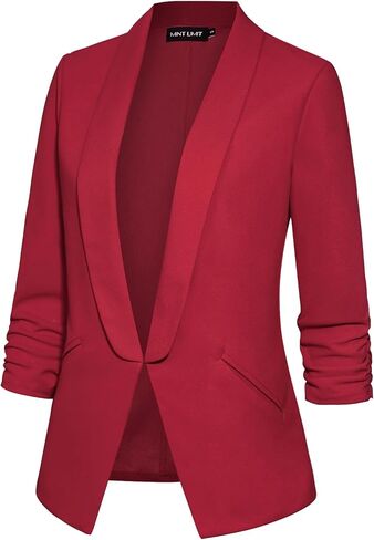 سترة نسائية من MINTILIMIT بأكمام مكشكشة 3/4 وطية صدر شال مفتوحة من الأمام سترات مكتب عمل غير رسمية سترة خفيفة الوزن مع جيوب in Kuwait