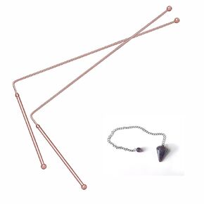 Copper Dowsing Rods, 99.9% Pure Copper Divining Rod for Tracing Spiritual Energy, Ghost Hunting Tools, Divining Water, Treasure, Finding Gold, Locating Lost Items -2pcs （ Includes 1 Pendulum ）
