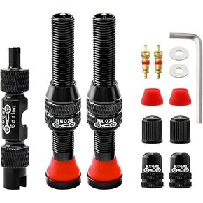 MUQZI Tubeless Schrader Valve Stems Kits - Alloy 60mm Bike No Tubes Valve Schrader Stems Universal for MTB Rim Tubeless Valve with Removal Tool, Black