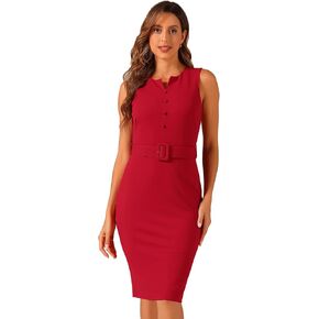 Allegra K Sleeveless Work Sheath Dress for Women's Elegant Round Neck Belted Bodycon Pencil Dress in Kuwait