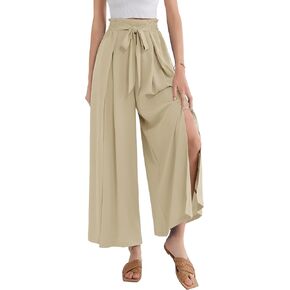 GRACE KARIN Women's Wide Leg Pants with Pockets Lightweight High Waisted Tie Knot Caual Loose Split Flowy Palazzo Trousers
