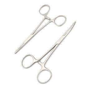 New 2pc Fishing Set 7" Straight + Curved Hemostat Forceps Locking Clamps
