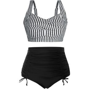 Hanna Nikole Women Plus Size Two Piece Swimsuit Sets Twist Front Bikini Bathing Suit with Drawstring Ruched Bottom