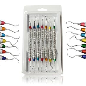 OdontoMed2011 Set of 7 Gracey Periodontal Curettes 1/2-13/14 Double Ended Dual End Hollow Handle Color Coded & Chrome Plated Handle Dental Instruments with Protective Packing DN-2355
