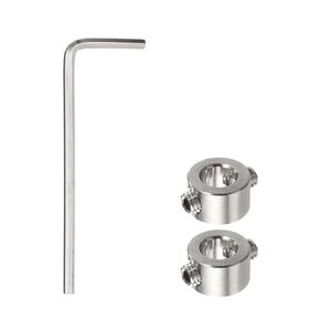 2pcs 8mm Drill Stop Collar Set Depth Stop, Adjustable Stainless Steel Drilling Limit Ring, Anodizing Surface Dowel Shaft Chuck Positioner with Hex Wrench, Silver
