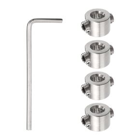 4pcs 4mm Drill Stop Collar Set Depth Stop, Adjustable Stainless Steel Drilling Limit Ring, Anodizing Surface Dowel Shaft Chuck Positioner with Hex Wrench, Silver