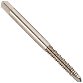 YG-1 J0 Series Vanadium Alloy HSS Spiral Pointed Tap, Uncoated (Bright) Finish, Round Shank with Square End, Plug Chamfer, 10-24 Thread Size, H3 Tolerance