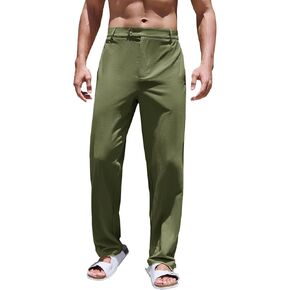 PASLTER Mens Cotton Linen Loose Pant Casual Lightweight Flat-Front Trouser Yoga Beach Pants for Men