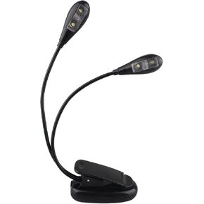 Protable Dual Head Music Stand Light Book Light with 2 Flexible Gooseneck Arms 4 LED Clip on, Eye care, Flexible Clip Come with USB Cable, Best Suited for Music Stands, Grilling, Desk, Camping