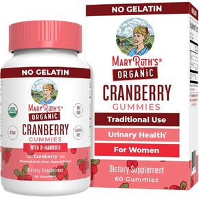 Organic Cranberry Gummies by MaryRuth's | Cranberry Supplement | Urinary Tract Health for Women | with D Mannose | 500mg Cranberry | Traditional Use | USDA Organic | Vegan | Non GMO | 30 Servings