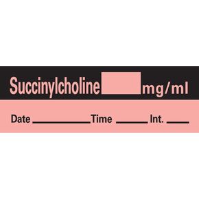 AN-20 Anesthesia Removable Tape with Date, Time & Initial, Succinylcholine Mg/Ml, 1" Core, 333 Imprints, Fluorescent Red, 1/2" Width, 500" Length