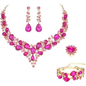 Molie Bridal Austrian Crystal Necklace and Earrings Jewelry Set Gifts fit with Wedding Dress in Kuwait