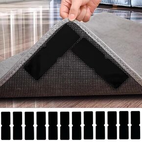 12 PCS Rug Carpet Non Slip Grippers,Double Sided Reusable Washable Carpet Tape Pads,Non-Slip Strong Adhesive Grippers for Area Rug,Grips Carpet Corners