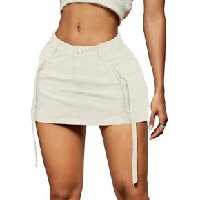 Cargo Skirt Women y2k Button Mini Jeans Skirt Denim Skirt with Pocket Low Waist