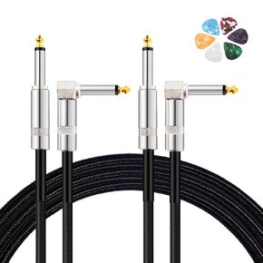 2-Pack Guitar Cable, 10FT Instrument Cable Guitar Amp Cord, Noise Free and Long-Lasting Guitar Cord for Bass Guitar & Electric Guitar/Keyboard/Mandolin 1/4 Inch Cable Right Angle Black