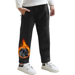 HIBETY Boys Snow & Rain Pants with Fleece-Lining Kids Waterproof Skiing Pants with Adjustable Elastic Waistband