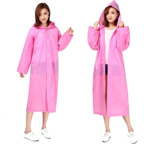 Portable Adult Rain Poncho,2 Pack Pink Reusable Raincoat with Hoods and Sleeves,Rainwear for Camping Hiking Traveling Backpacking