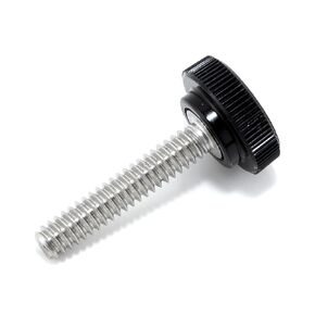 #10-24 x 1" Thumb Screw Stainless Steel - Black Knurled Round Plastic Knob - Standard/Coarse Thread ThumbScrew - Length: 1.000" - Proudly Built in USA - Package of (4)