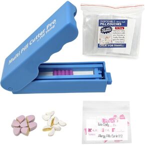 Multi Pill Cutter Pro with Pill Pouch 100 Pack - Large Splitter Cuts Multiple Pills Easily, Cleanly & Precisely, Pill Bags Store Your Pills