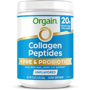 Orgain Hydrolyzed Collagen Peptides + Prebiotic & Probiotics Powder for Women & Men, 20g Grass Fed Collagen, 1 Billion CFU - Supports Digestive, Hair, Skin & Joint Health, Non-GMO, Type I & III, 1lb