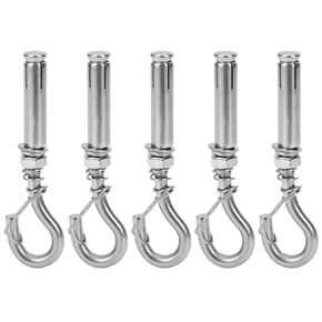 ViaGasaFamido Expansion Hook M8 Expansion Screw 304 Stainless Steel Open Cup Hook Expansion Bolts Hook Industrial Supplies Fastener for Wall Concrete Brick Silver (5 Pcs)