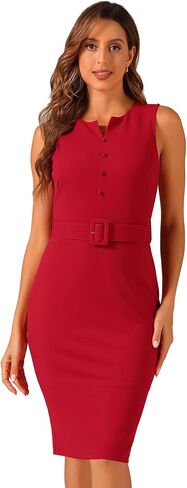 Allegra K Sleeveless Work Sheath Dress for Women's Elegant Round Neck Belted Bodycon Pencil Dress in Kuwait