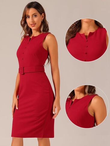Allegra K Sleeveless Work Sheath Dress for Women's Elegant Round Neck Belted Bodycon Pencil Dress in Kuwait