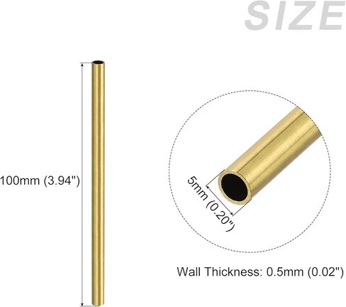 Brass Tube(5mm OD x 0.5mm Wall T x 100mm L) 6Pcs, Straight Tubing - for Home Furnishing, Machinery, DIY Handicraft in Saudi Arabia